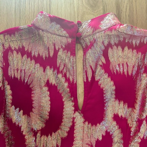 HEMANT & NANDITA anthropologie metallic maxi dress magenta pink gold size 4 - Picture 13 of 14